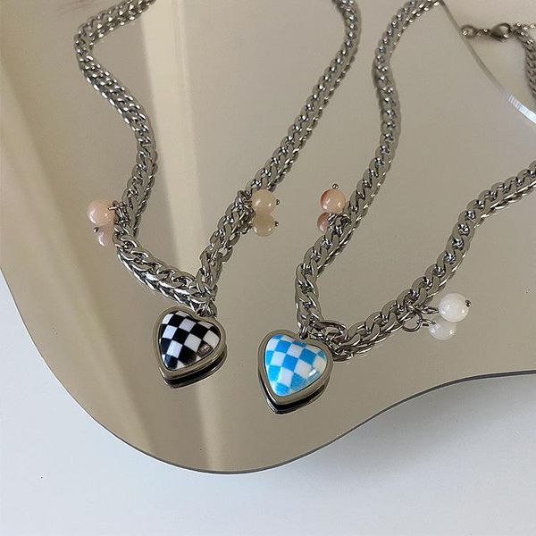 pendant necklaces sweet cool style checkerboard heart necklace female clavicle chain hip-hop jewelry, Silver
pendant necklaces sweet cool style checkerboard heart necklace female clavicle chain hip-hop jewelry, Silver