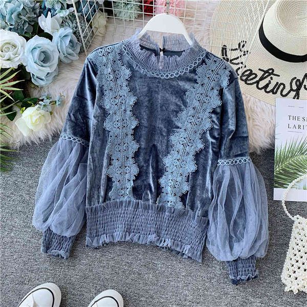 women's blouses & shirts autumn lace veet blouse shirt lantern sleeve elegant winter pullover mesh shirts ov4r, White
women's blouses & shirts autumn lace veet blouse shirt lantern sleeve elegant winter pullover mesh shirts ov4r, White
