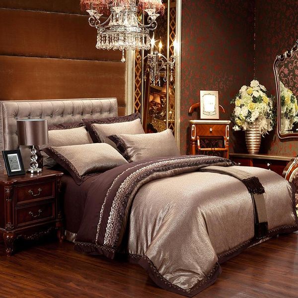 bedding sets 4pcs brown jacquard set king size satin bedclothes embroidery silk/cotton duvet cover bed sheet linen home textile
bedding sets 4pcs brown jacquard set king size satin bedclothes embroidery silk/cotton duvet cover bed sheet linen home textile