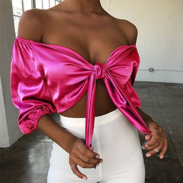 off shoulder satin silk bandage women shirts bowknot long sleeve crop lantern 4colors, White
off shoulder satin silk bandage women shirts bowknot long sleeve crop lantern 4colors, White