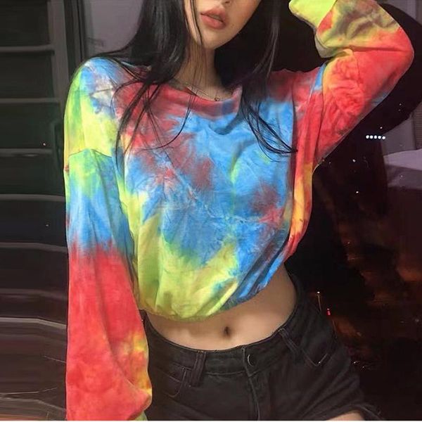 women's t-shirt 2021 spring and autumn tie-dye printing loose short long-sleeved ladies retro street, White
women's t-shirt 2021 spring and autumn tie-dye printing loose short long-sleeved ladies retro street, White