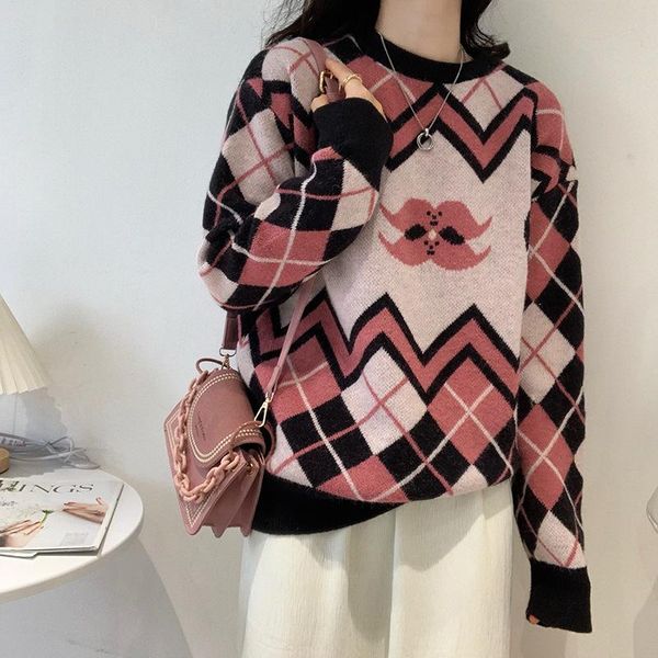 women's sweaters autumn winter thick loose-fitting all-matching crew neck pullover sweater coat retro japanese loose plaid, White;black
women's sweaters autumn winter thick loose-fitting all-matching crew neck pullover sweater coat retro japanese loose plaid, White;black