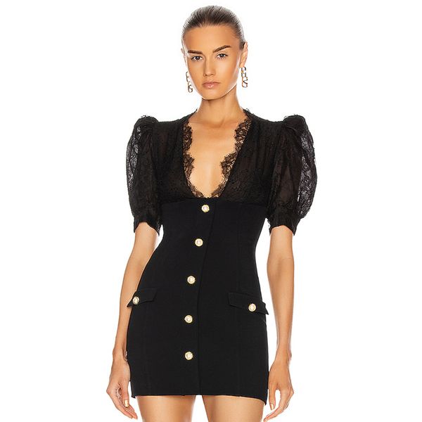 summer women black lace bdoycon bandage dress v neck short sleeve buttons celebrity evening runway party dresses 210423, Black;gray
summer women black lace bdoycon bandage dress v neck short sleeve buttons celebrity evening runway party dresses 210423, Black;gray