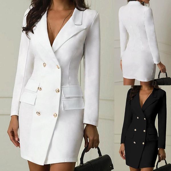 casual dresses solid color mini dress double breasted button formal sets professional style slim summer clothes for women, Black;gray
casual dresses solid color mini dress double breasted button formal sets professional style slim summer clothes for women, Black;gray