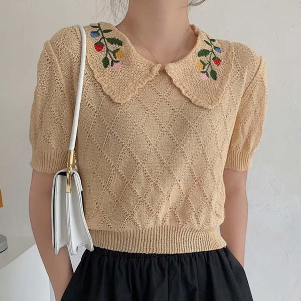 women's blouses & shirts alien kitty 2021 summer sweet girls chic casual kintted all match femme office lady knitted shirt short embroi, White
women's blouses & shirts alien kitty 2021 summer sweet girls chic casual kintted all match femme office lady knitted shirt short embroi, White