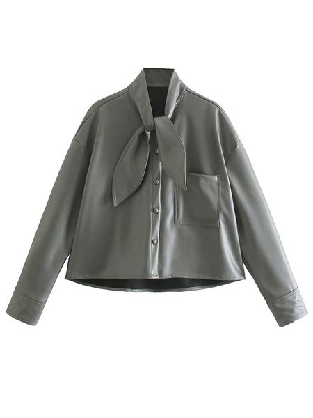 women's leather & faux sheblingbling women casual coat autumn winter bow tie neck drop shoulder loose pu jacket crop outwear, Black
women's leather & faux sheblingbling women casual coat autumn winter bow tie neck drop shoulder loose pu jacket crop outwear, Black