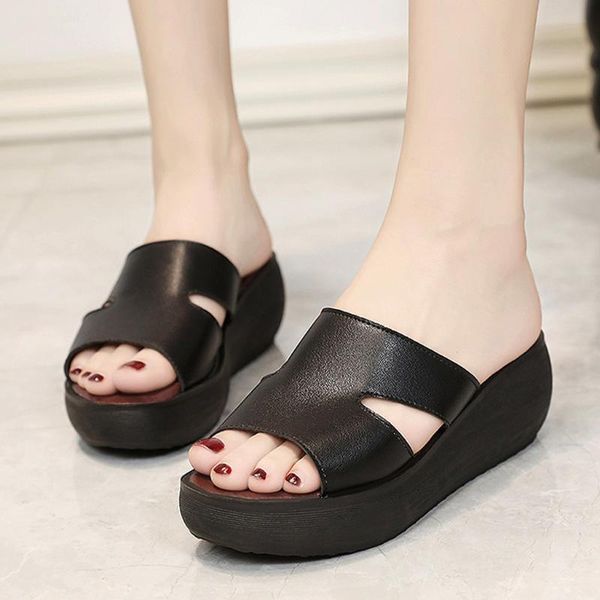 fashion women's summer sandals leather shoes woman slip-on wedges peep toe breathable platform sandalia feminina, Black
fashion women's summer sandals leather shoes woman slip-on wedges peep toe breathable platform sandalia feminina, Black