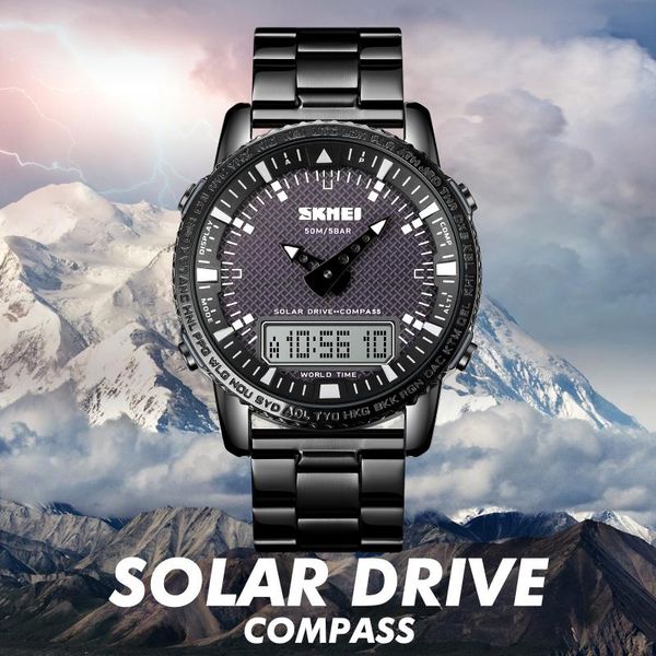 wristwatches fashion brand skmei men's watches solar energy compass electronic wristwatch luxury stainless steel dual time watch man 18, Slivery;brown
wristwatches fashion brand skmei men's watches solar energy compass electronic wristwatch luxury stainless steel dual time watch man 18, Slivery;brown