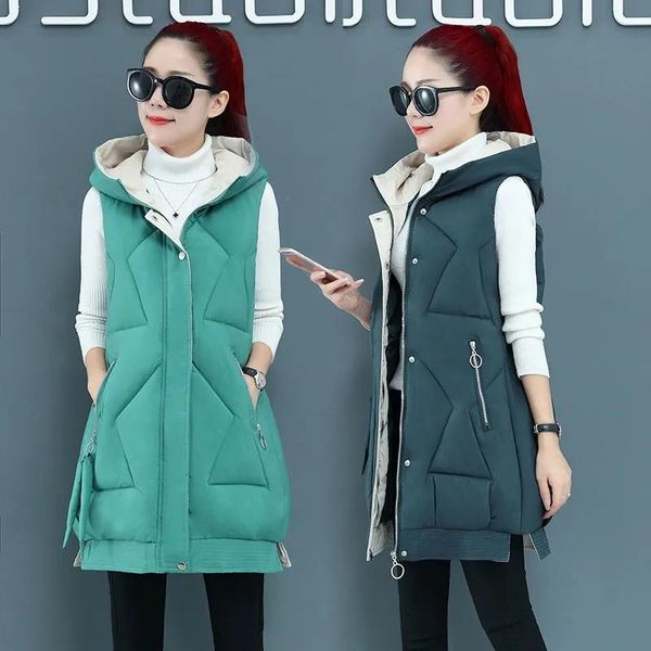 women's vests 2021 autumn winter women vest fashion mid-length down cotton waistcoat jackets female loose sleeveless hooded coat, Black;white
women's vests 2021 autumn winter women vest fashion mid-length down cotton waistcoat jackets female loose sleeveless hooded coat, Black;white