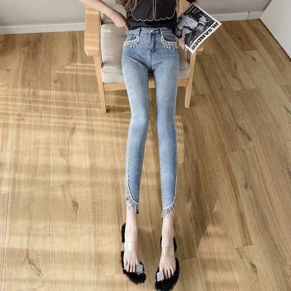 women's jeans 2021 elastic high waist skinny korean style washed denim pencil pants casual sweet stretch female trousers with tassel x3, Blue
women's jeans 2021 elastic high waist skinny korean style washed denim pencil pants casual sweet stretch female trousers with tassel x3, Blue