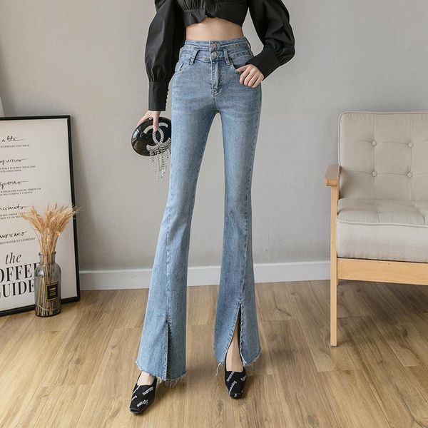 women's jeans women high waist flare pants 2021 fashionable front side slit leg wide ladies washed trousers, Blue
women's jeans women high waist flare pants 2021 fashionable front side slit leg wide ladies washed trousers, Blue