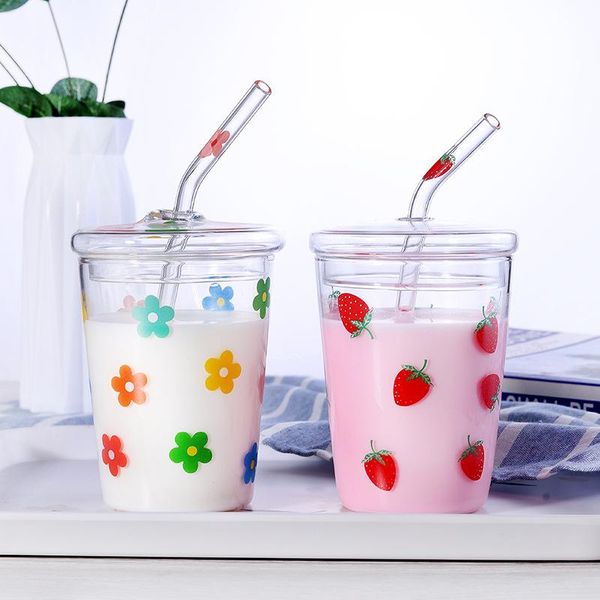 ins flower pattern clear glass cup with lids and straws cartoon strawberry straw milk cups borosilicate water wine glasses
ins flower pattern clear glass cup with lids and straws cartoon strawberry straw milk cups borosilicate water wine glasses