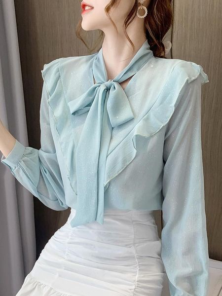 women's blouses & shirts ruffle bow chiffon shirt autumn women clothing korean style female loose long-sleeved scarf collar pullover, White
women's blouses & shirts ruffle bow chiffon shirt autumn women clothing korean style female loose long-sleeved scarf collar pullover, White