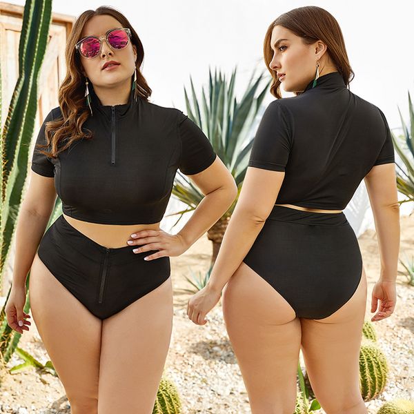 ins european and american plus size black split swimsuit two-piece suit turtleneck zipper high waist belly covering conservative swimwear, White;black
ins european and american plus size black split swimsuit two-piece suit turtleneck zipper high waist belly covering conservative swimwear, White;black