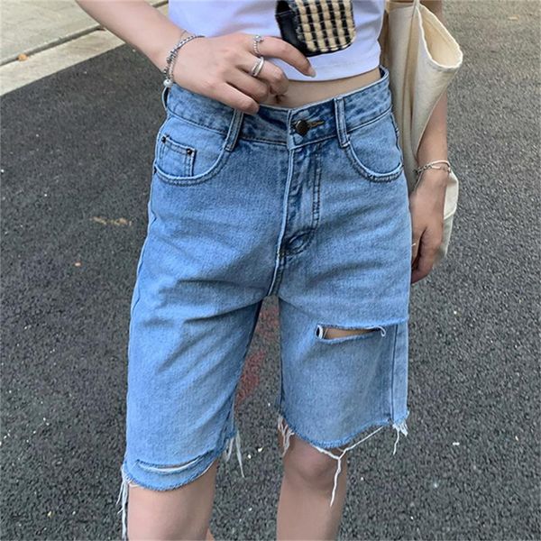 women's shorts hzirip light washed blue hole short jeans loose stylish 2021 women all match femme plus size summer casual denim, White;black
women's shorts hzirip light washed blue hole short jeans loose stylish 2021 women all match femme plus size summer casual denim, White;black
