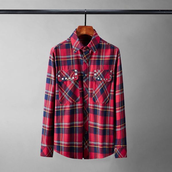 men's casual shirts minglu 100% cotton male long sleeve flannel mens dress fashion rivet plaid slim fit party man, White;black
men's casual shirts minglu 100% cotton male long sleeve flannel mens dress fashion rivet plaid slim fit party man, White;black