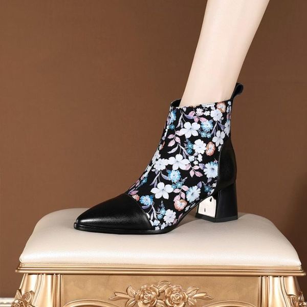 boots womens match colors printed floral ankle block heel pointed toe real leather black 2022
boots womens match colors printed floral ankle block heel pointed toe real leather black 2022