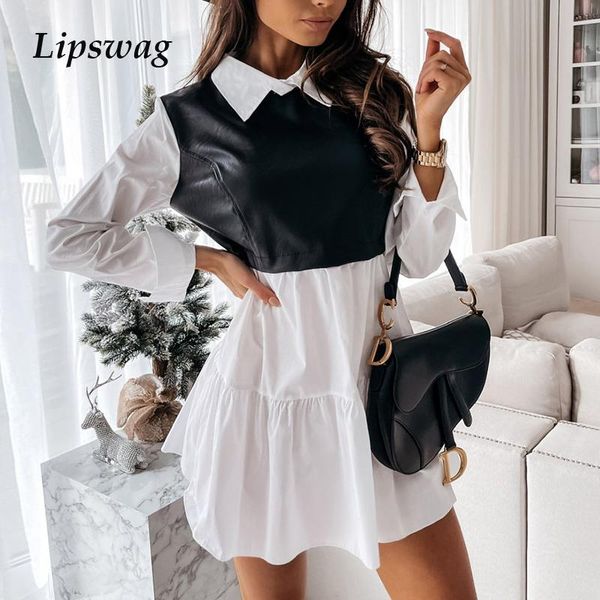 autumn elegant pu leather dress women 2021 fashion long sleeve patchwork shirt office ladies turn-down collar mini dresses casual, Black;gray
autumn elegant pu leather dress women 2021 fashion long sleeve patchwork shirt office ladies turn-down collar mini dresses casual, Black;gray