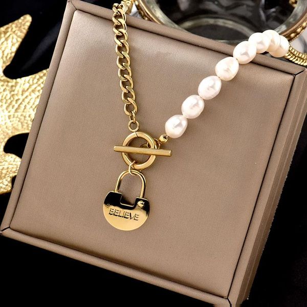 chokers stainless steel roman freshwater pearls necklace women fashion jewelry simple choker collares temperament pendants, Golden;silver
chokers stainless steel roman freshwater pearls necklace women fashion jewelry simple choker collares temperament pendants, Golden;silver