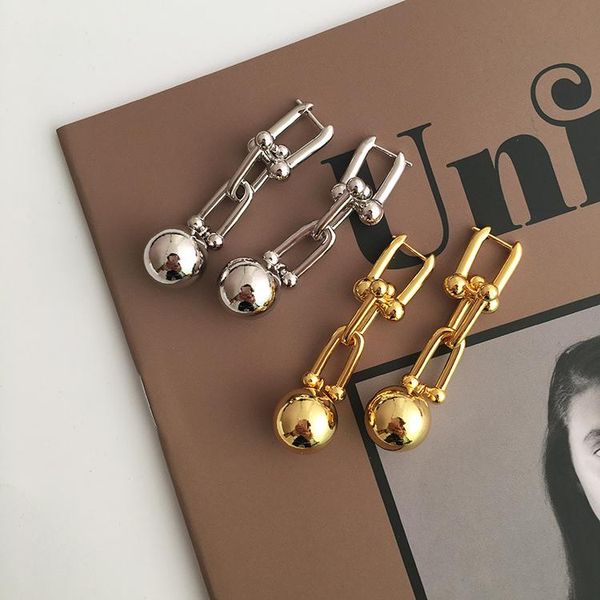 stud simple temperament european and american ball pendant chain long earrings, Golden;silver
stud simple temperament european and american ball pendant chain long earrings, Golden;silver