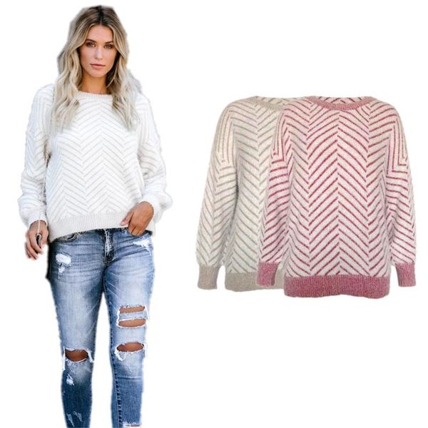 autumn winter women's long-sleeved warm sweaters striped round neck casual fashionable pullover, White;black
autumn winter women's long-sleeved warm sweaters striped round neck casual fashionable pullover, White;black