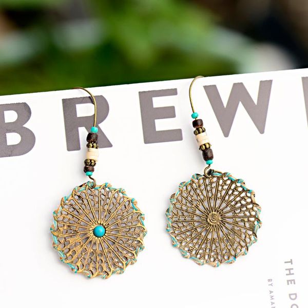 dangle & chandelier retro ethnic style fashion earrings copper alloy mesh hollow pendant natural green turquoises inlaid 2021 gift, Silver 
dangle & chandelier retro ethnic style fashion earrings copper alloy mesh hollow pendant natural green turquoises inlaid 2021 gift, Silver