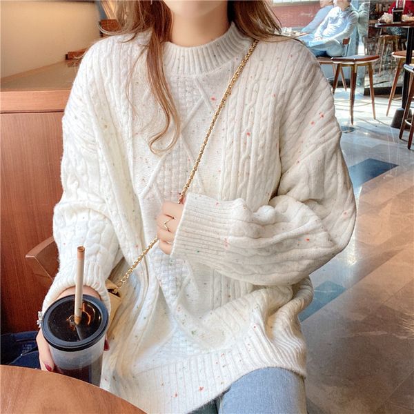 women's lazy wind autumn winter 2021 new loose korean pullover medium sweater long sleeve top, White;black
women's lazy wind autumn winter 2021 new loose korean pullover medium sweater long sleeve top, White;black