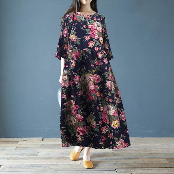 women vintage floral printed sundress spring o neck 3/4 sleeve long dress kaftan retro vestido robe femme plus size casual dresses, Black;gray
women vintage floral printed sundress spring o neck 3/4 sleeve long dress kaftan retro vestido robe femme plus size casual dresses, Black;gray