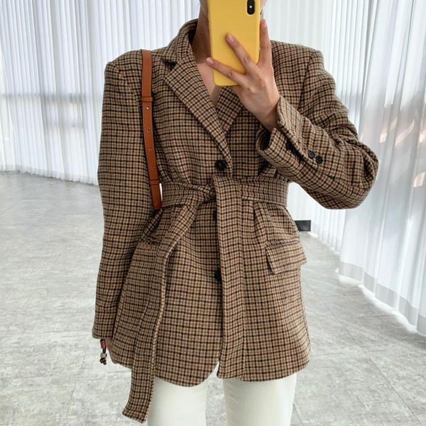 women's wool & blends korean chic autumn and winter french retro lapel single-breasted tie waist loose plaid suit jacket women, Black
women's wool & blends korean chic autumn and winter french retro lapel single-breasted tie waist loose plaid suit jacket women, Black