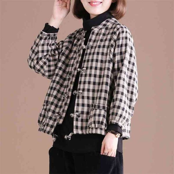 autumn winter arts style women long sleeve loose short coat thicken warm cotton linen vintage plaid jackets s406 210512, Black;brown
autumn winter arts style women long sleeve loose short coat thicken warm cotton linen vintage plaid jackets s406 210512, Black;brown
