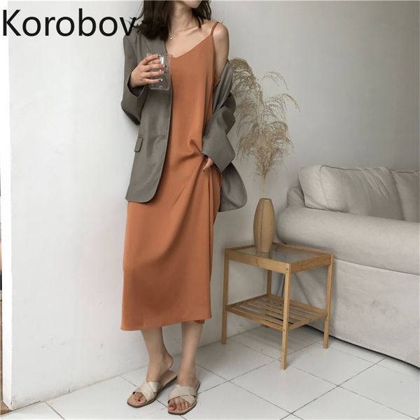 korobov summer korean v neck women spaghetti strap dress vintage solid midi dresses chic preppy style vestidos femme 210430, Black;gray
korobov summer korean v neck women spaghetti strap dress vintage solid midi dresses chic preppy style vestidos femme 210430, Black;gray