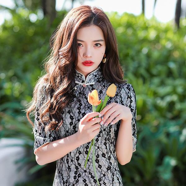 women black lace slim cheongsam fashion high split tight dresses improved modern qipao ethnic clothing, Red
women black lace slim cheongsam fashion high split tight dresses improved modern qipao ethnic clothing, Red