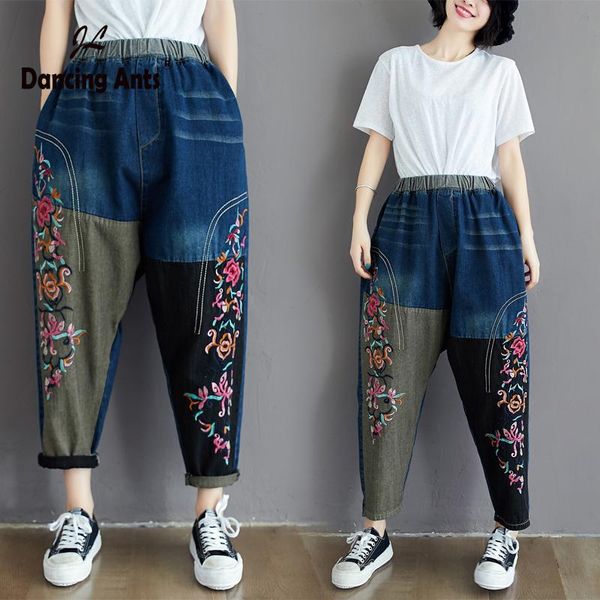 women embroidery jeans harem vintage elastic high waist long length oversise chinese style denim pants autumn female trousers women's, Blue
women embroidery jeans harem vintage elastic high waist long length oversise chinese style denim pants autumn female trousers women's, Blue