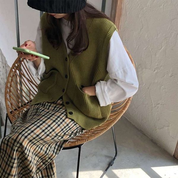 vest women's soft waxy knitted cardigan spring autumn winter sweater jacket vest tide, White
vest women's soft waxy knitted cardigan spring autumn winter sweater jacket vest tide, White