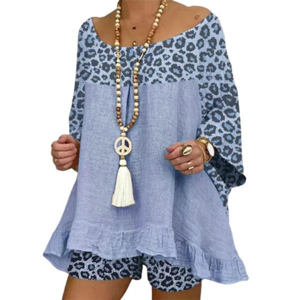 women's tracksuits stylish t-shirt shorts printed breathable women leopard ruffle o neck outfit, Gray
women's tracksuits stylish t-shirt shorts printed breathable women leopard ruffle o neck outfit, Gray
