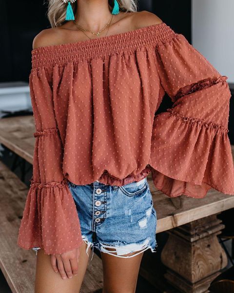 women's t-shirt vintage women summer blouse fashion off shoulder horn sleeve polka dot s~xl casual shirts, White
women's t-shirt vintage women summer blouse fashion off shoulder horn sleeve polka dot s~xl casual shirts, White