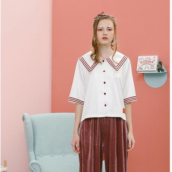 women's blouses & shirts fashion original women white blouse stitching red velvet sailor collar short sleeve female loose cotton shirt
women's blouses & shirts fashion original women white blouse stitching red velvet sailor collar short sleeve female loose cotton shirt