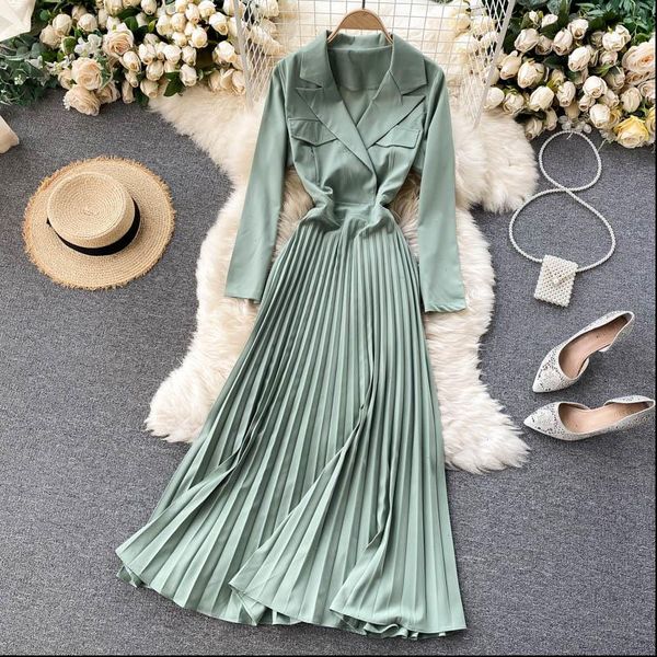 women dresses spring and summer womens pleated dress elegant lady v neck green long sleeved commuter suit collar vintage femme, Black;gray
women dresses spring and summer womens pleated dress elegant lady v neck green long sleeved commuter suit collar vintage femme, Black;gray