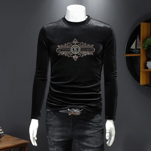 2022 autumn and winter trend jacquard men's gold velvet printed long-sleeved t-shirts fashion slim stretch cotton bottoming shirts, White;black
2022 autumn and winter trend jacquard men's gold velvet printed long-sleeved t-shirts fashion slim stretch cotton bottoming shirts, White;black