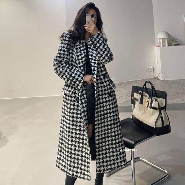 women's wool & blends elegant long woolen jacket women 2021 winter korean fashion houndstooth over-the-knee thick coat trend, Black
women's wool & blends elegant long woolen jacket women 2021 winter korean fashion houndstooth over-the-knee thick coat trend, Black