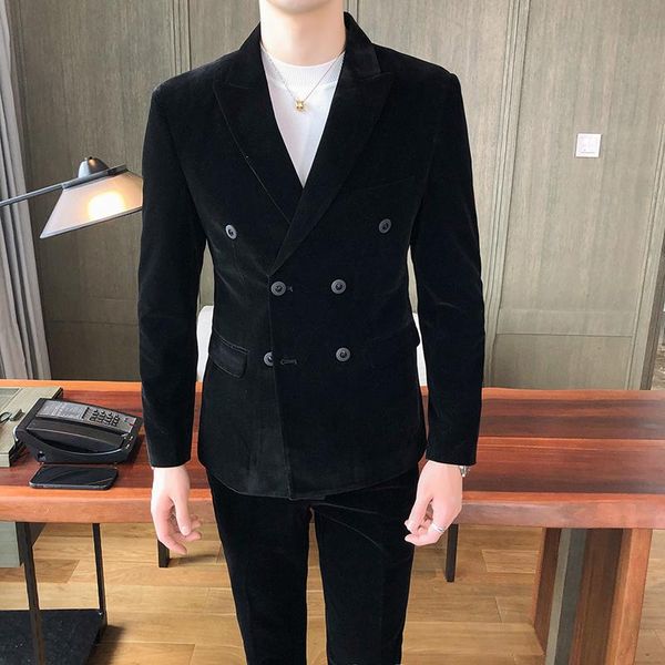 men's suits & blazers two-piece suit velveteen fashion slim solid color black blazer casual korean wedding men, White;black
men's suits & blazers two-piece suit velveteen fashion slim solid color black blazer casual korean wedding men, White;black