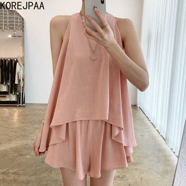 korejpaa women sets summer korean chic ladies elegant round neck loose hem irregular vest high waist casual shorts suit 210526, White
korejpaa women sets summer korean chic ladies elegant round neck loose hem irregular vest high waist casual shorts suit 210526, White