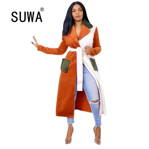 women's jackets color blocking patchwork long trench coat autumn winter clothing for women turn down collar sleeve pockets sashes outwe, Black;brown
women's jackets color blocking patchwork long trench coat autumn winter clothing for women turn down collar sleeve pockets sashes outwe, Black;brown