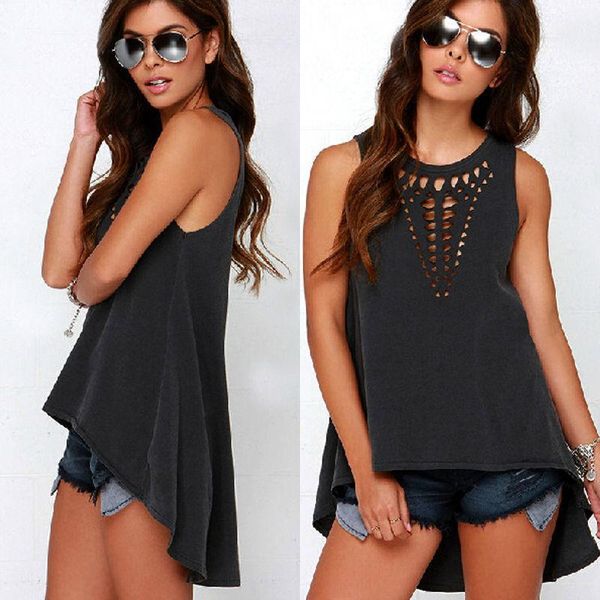 women ladies summer plus vest sleeveless black solid round neck hole casual blouse women's blouses & shirts, White
women ladies summer plus vest sleeveless black solid round neck hole casual blouse women's blouses & shirts, White