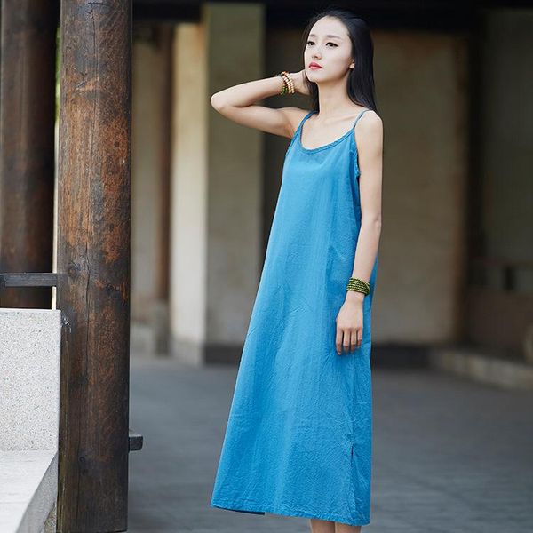 women's sleepwear cotton and linen split long slip dress deep round neck vintage national style light loose slim camisole underskirt, Black;red
women's sleepwear cotton and linen split long slip dress deep round neck vintage national style light loose slim camisole underskirt, Black;red