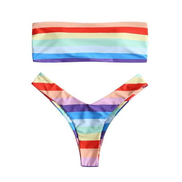 women's swimwear swimsuit two-piece bikini set off the shoulder bandeau bra low waist triangle thong rainbow cross stripes, White;black
women's swimwear swimsuit two-piece bikini set off the shoulder bandeau bra low waist triangle thong rainbow cross stripes, White;black
