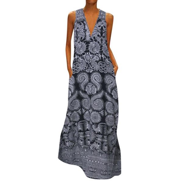 plus size dresses women long dress vintage print daily robe femme casual sleeveless tank bohemian v neck maxi sundress, Black
plus size dresses women long dress vintage print daily robe femme casual sleeveless tank bohemian v neck maxi sundress, Black