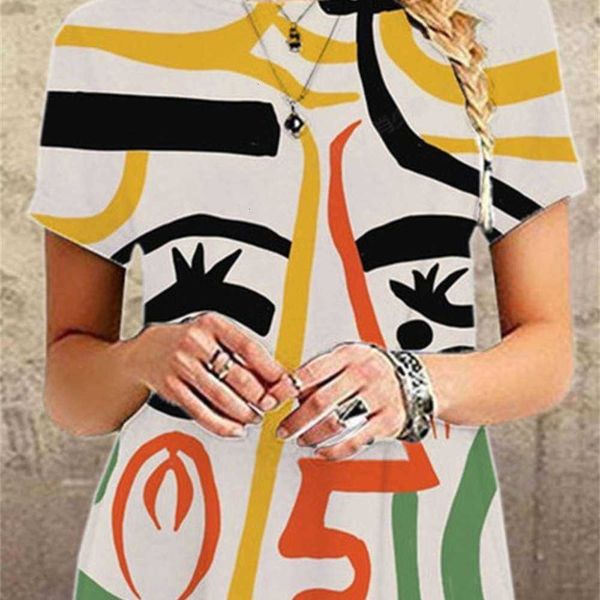 dresses summer print casual abstract face miniskirt princs drs, Black;gray 
dresses summer print casual abstract face miniskirt princs drs, Black;gray