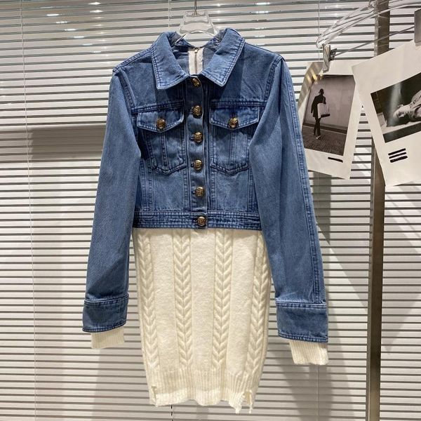 women's jackets double row metal buckle stitched knitted dress women 2021 autumn fake two-piece denim jacket, Black;brown
women's jackets double row metal buckle stitched knitted dress women 2021 autumn fake two-piece denim jacket, Black;brown