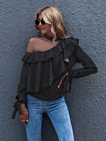 women's blouses & shirts patchwork ruffles polka dot print bandage halter long sleeve blouse woman clothing blusas femme y2k, White
women's blouses & shirts patchwork ruffles polka dot print bandage halter long sleeve blouse woman clothing blusas femme y2k, White